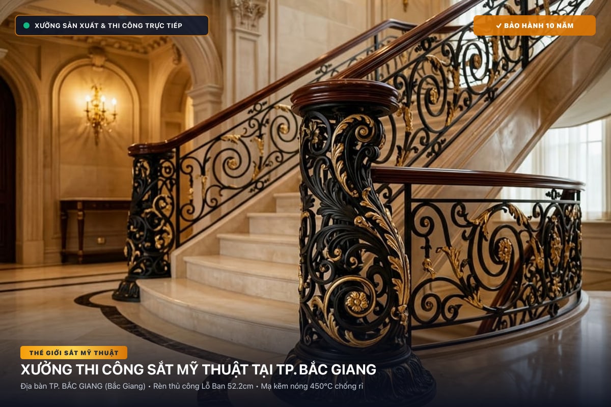 Xưởng thi công sắt mỹ thuật tại TP. Bắc Giang - Cổng sắt biệt thự, cầu thang nghệ thuật