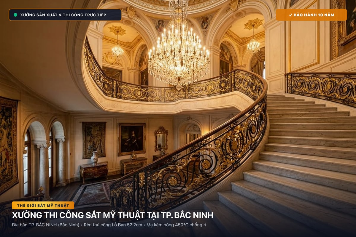 Xưởng thi công sắt mỹ thuật tại TP. Bắc Ninh - Cổng sắt biệt thự, cầu thang nghệ thuật