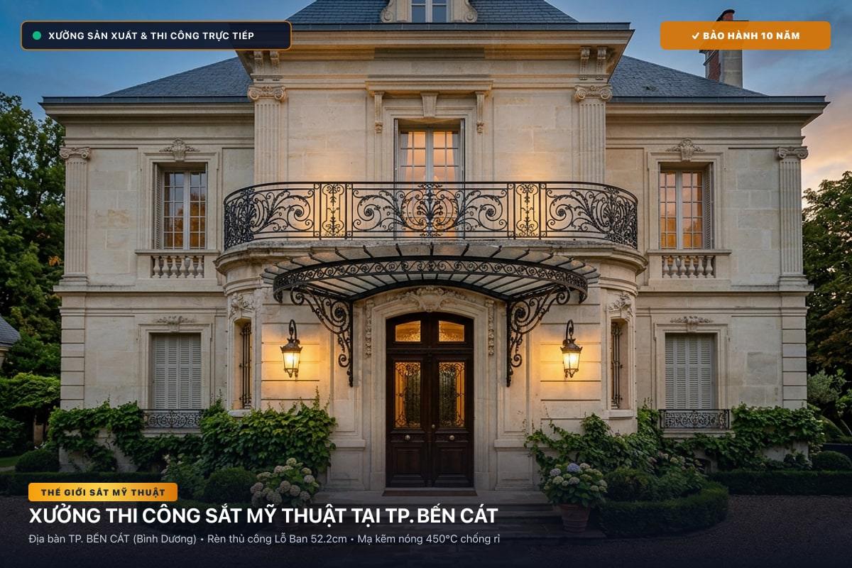 Xưởng thi công sắt mỹ thuật tại TP. Bến Cát - Cổng sắt biệt thự, cầu thang nghệ thuật