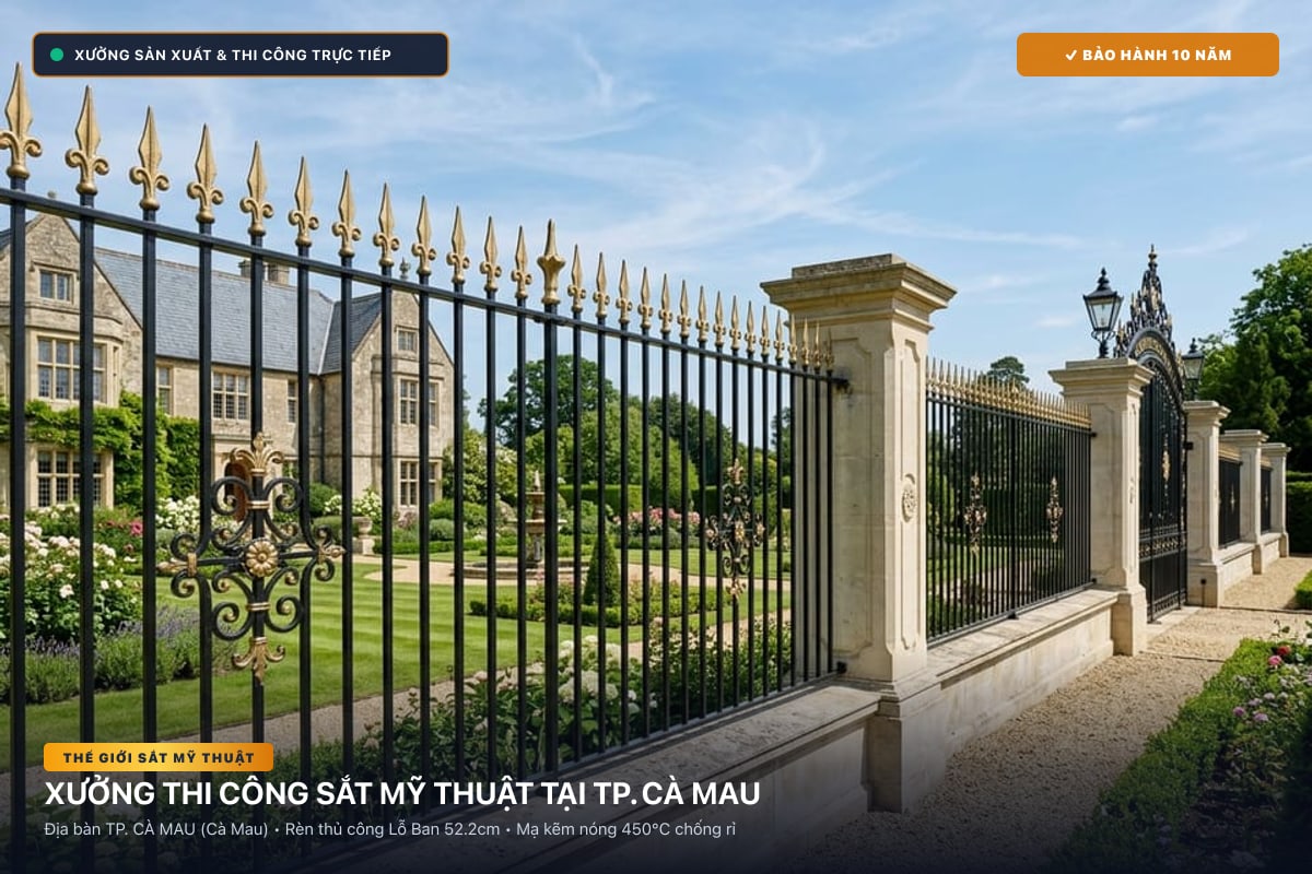 Xưởng thi công sắt mỹ thuật tại TP. Cà Mau - Cổng sắt biệt thự, cầu thang nghệ thuật