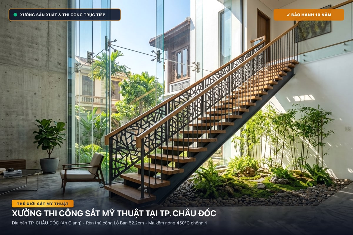 Xưởng thi công sắt mỹ thuật tại TP. Châu Đốc - Cổng sắt biệt thự, cầu thang nghệ thuật