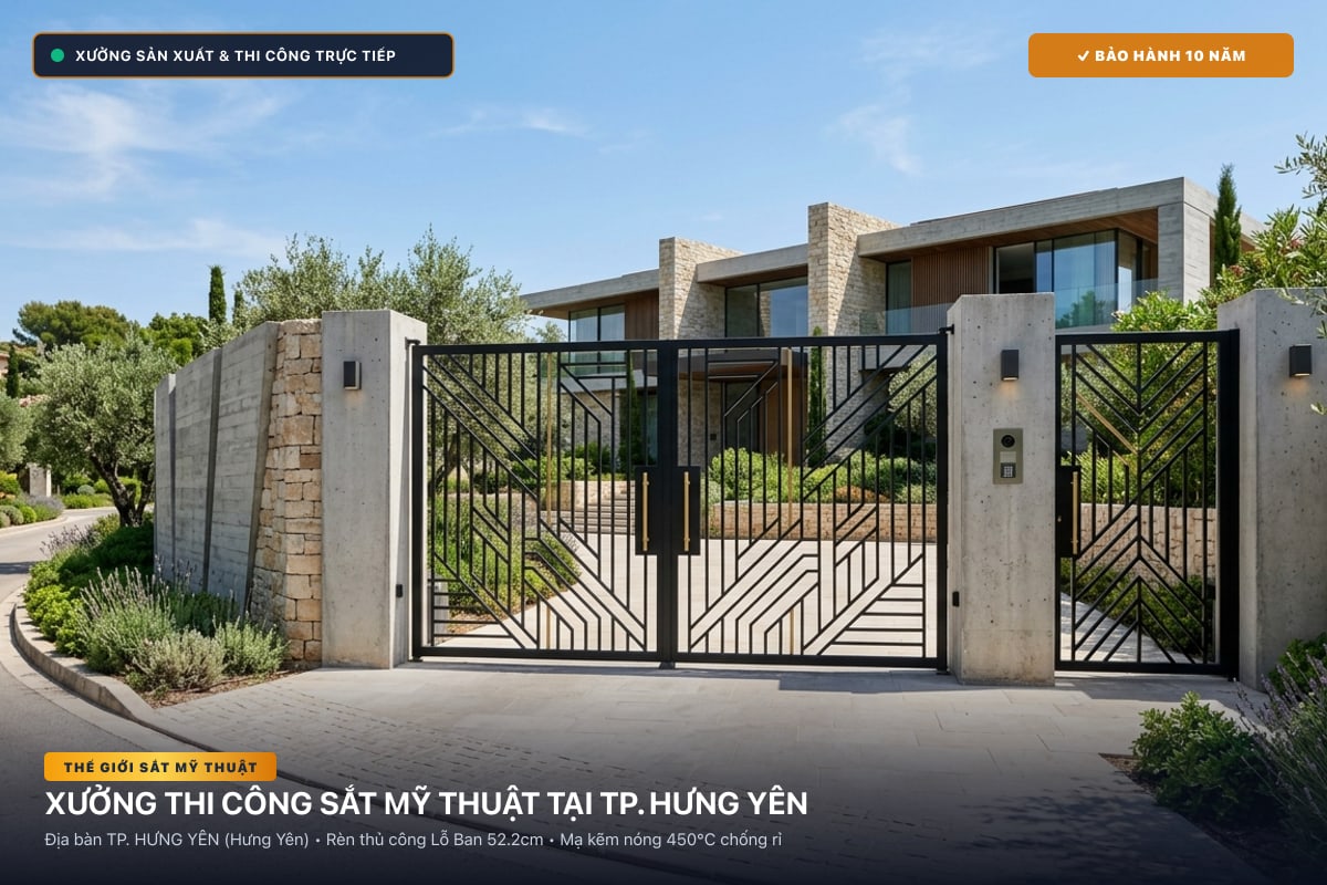 Xưởng thi công sắt mỹ thuật tại TP. Hưng Yên - Cổng sắt biệt thự, cầu thang nghệ thuật