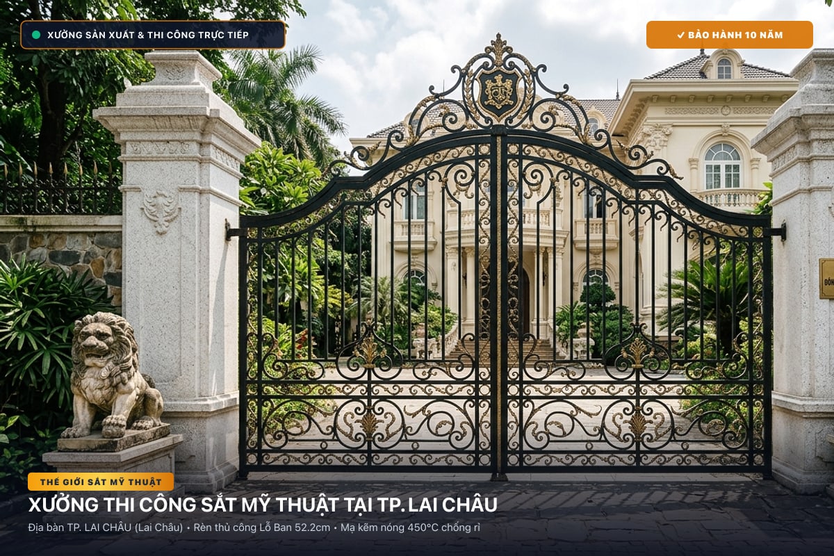 Xưởng thi công sắt mỹ thuật tại TP. Lai Châu - Cổng sắt biệt thự, cầu thang nghệ thuật