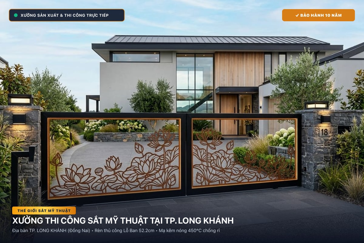 Xưởng thi công sắt mỹ thuật tại TP. Long Khánh - Cổng sắt biệt thự, cầu thang nghệ thuật