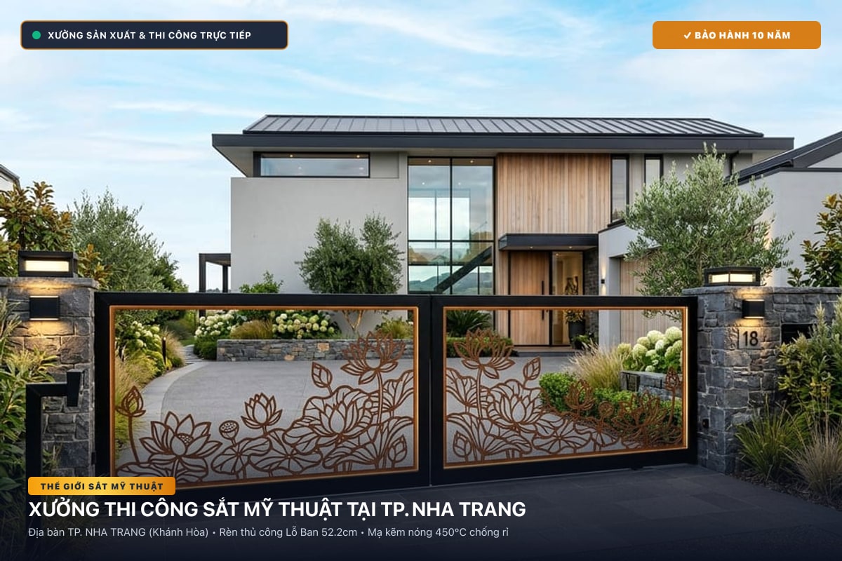 Xưởng thi công sắt mỹ thuật tại TP. Nha Trang - Cổng sắt biệt thự, cầu thang nghệ thuật