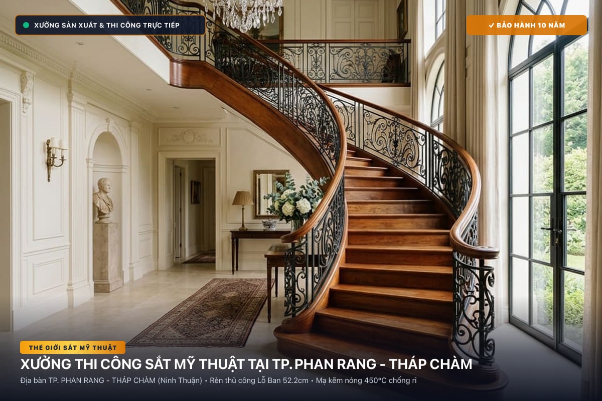 Xưởng thi công sắt mỹ thuật tại TP. Phan Rang - Tháp Chàm - Cổng sắt biệt thự, cầu thang nghệ thuật
