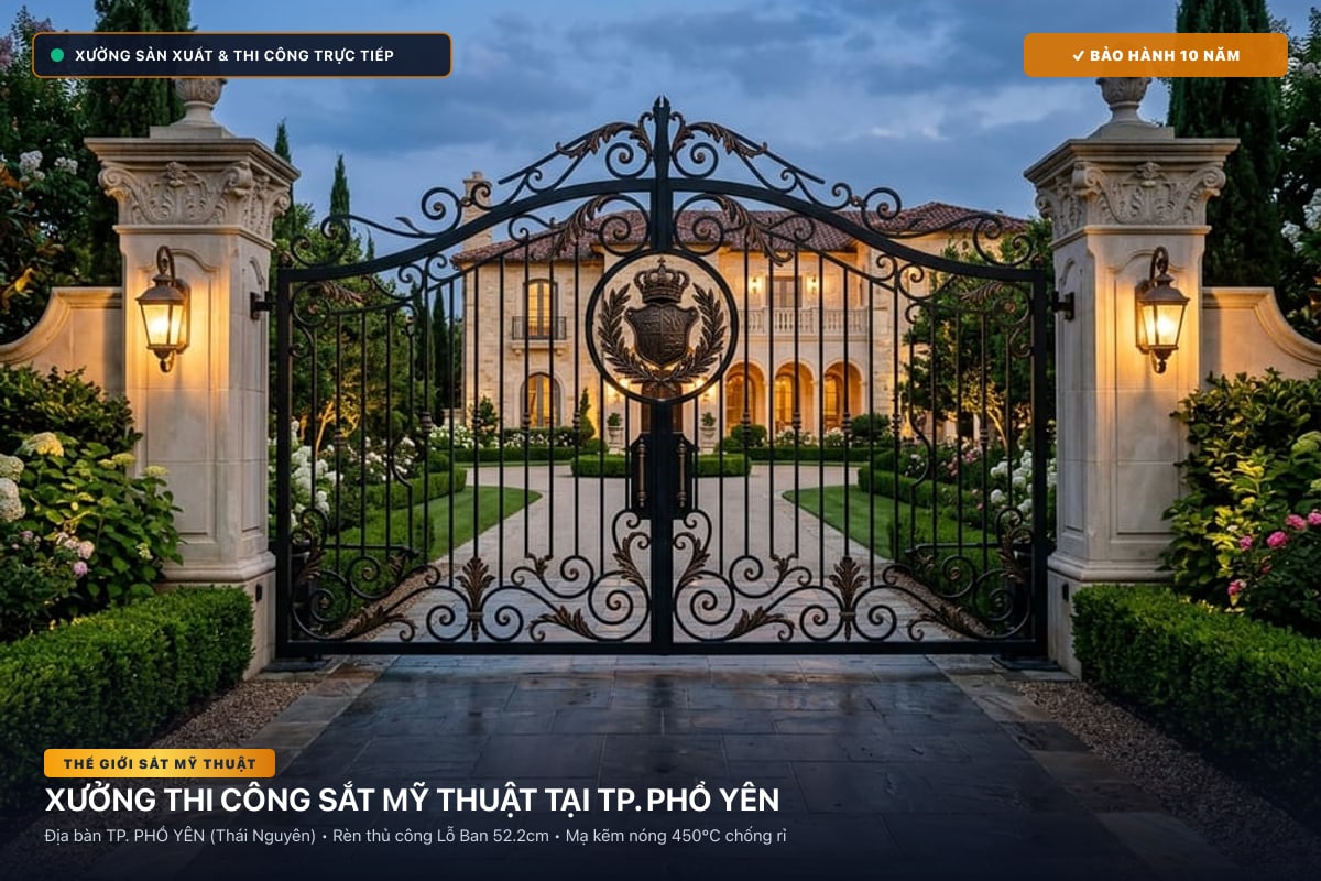 Xưởng thi công sắt mỹ thuật tại TP. Phổ Yên - Cổng sắt biệt thự, cầu thang nghệ thuật