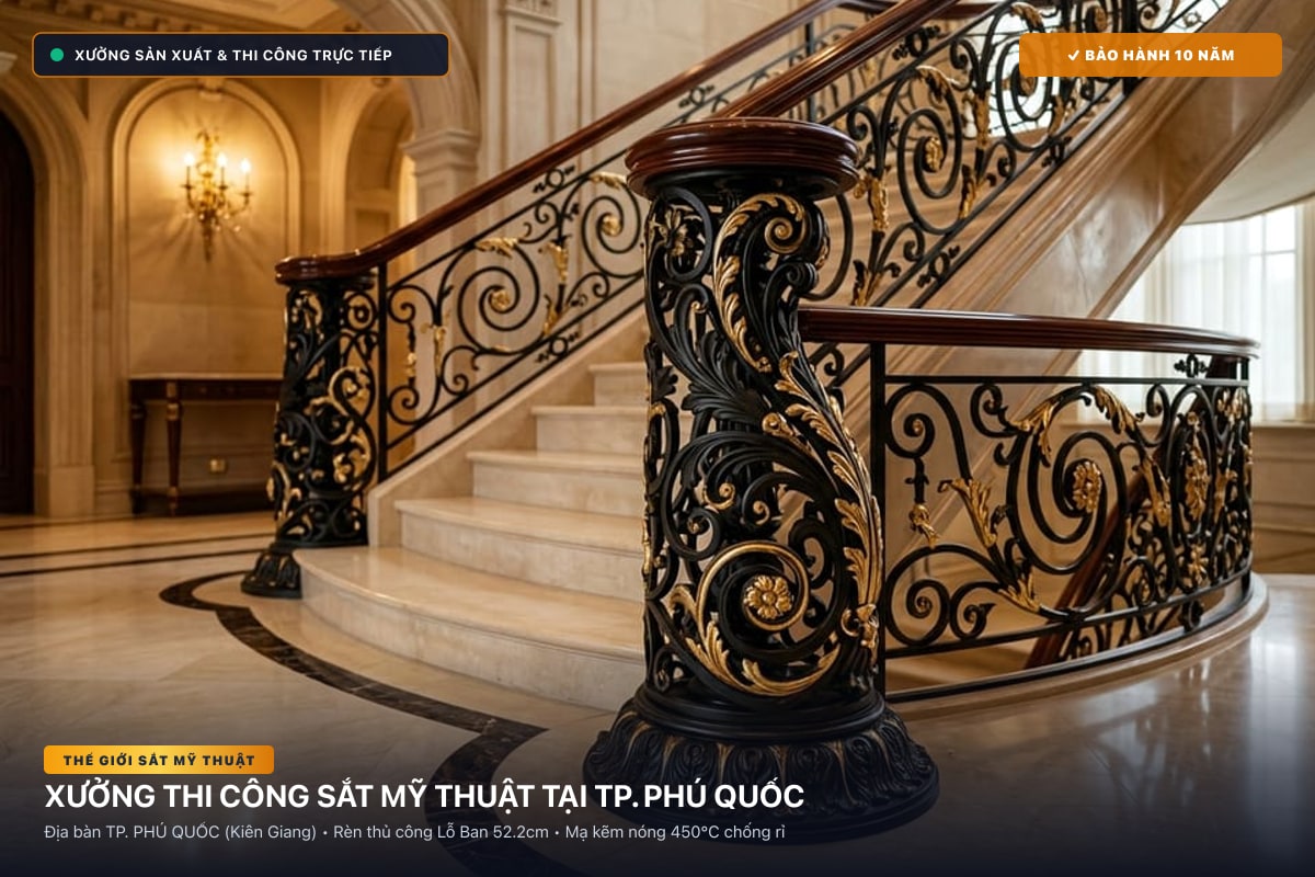 Xưởng thi công sắt mỹ thuật tại TP. Phú Quốc - Cổng sắt biệt thự, cầu thang nghệ thuật