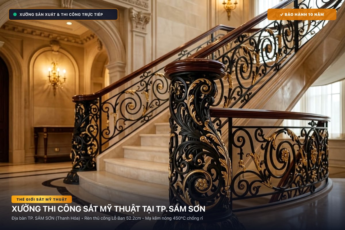 Xưởng thi công sắt mỹ thuật tại TP. Sầm Sơn - Cổng sắt biệt thự, cầu thang nghệ thuật