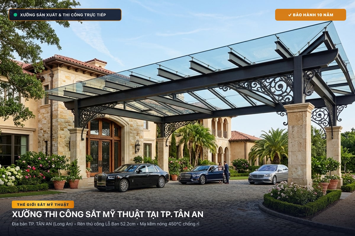Xưởng thi công sắt mỹ thuật tại TP. Tân An - Cổng sắt biệt thự, cầu thang nghệ thuật