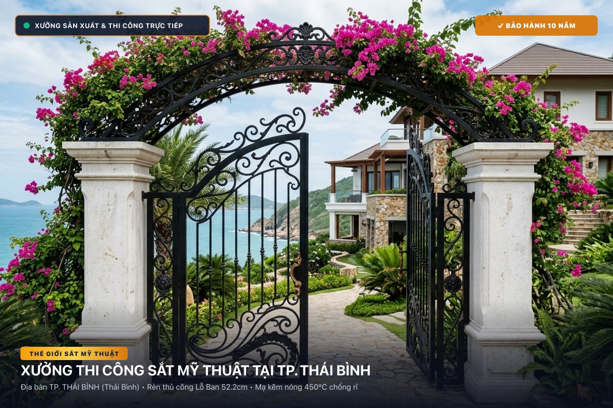 Xưởng thi công sắt mỹ thuật tại TP. Thái Bình - Cổng sắt biệt thự, cầu thang nghệ thuật
