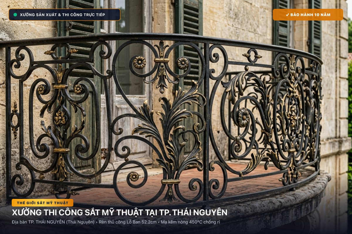 Xưởng thi công sắt mỹ thuật tại TP. Thái Nguyên - Cổng sắt biệt thự, cầu thang nghệ thuật