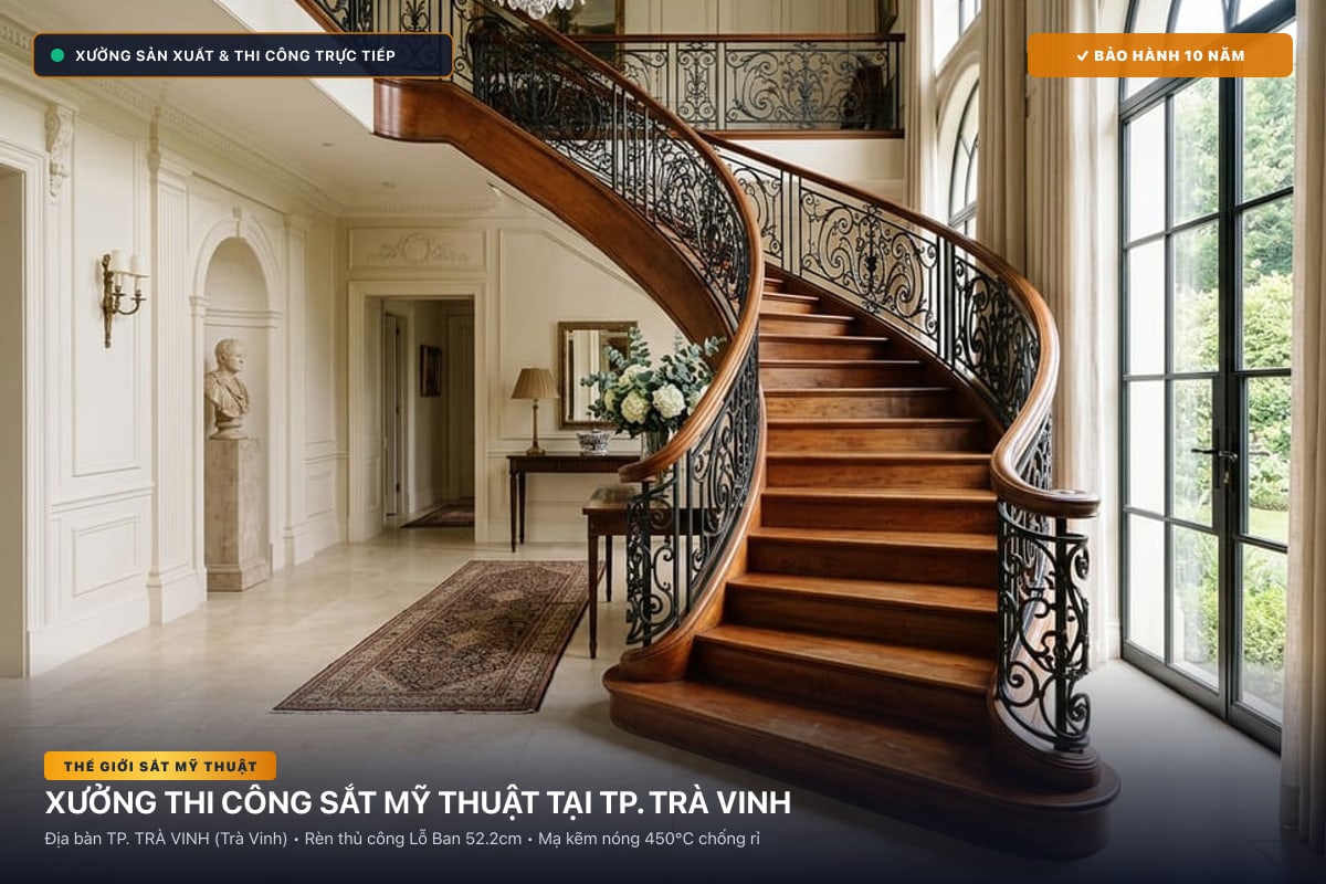 Xưởng thi công sắt mỹ thuật tại TP. Trà Vinh - Cổng sắt biệt thự, cầu thang nghệ thuật