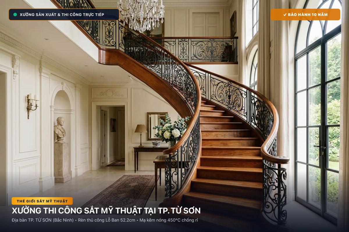 Xưởng thi công sắt mỹ thuật tại TP. Từ Sơn - Cổng sắt biệt thự, cầu thang nghệ thuật