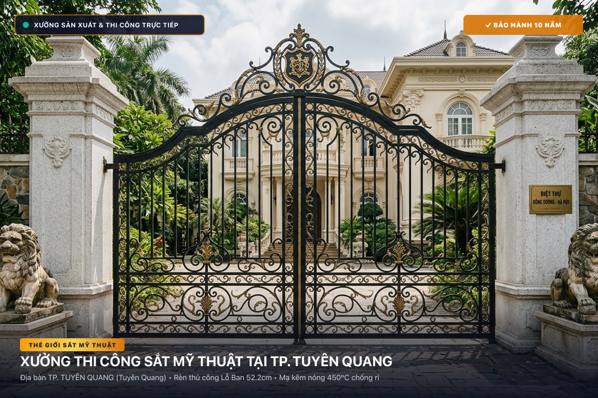 Xưởng thi công sắt mỹ thuật tại TP. Tuyên Quang - Cổng sắt biệt thự, cầu thang nghệ thuật