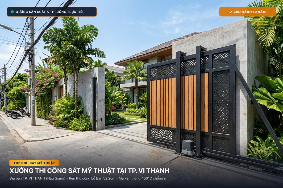 Xưởng thi công sắt mỹ thuật tại TP. Vị Thanh - Cổng sắt biệt thự, cầu thang nghệ thuật
