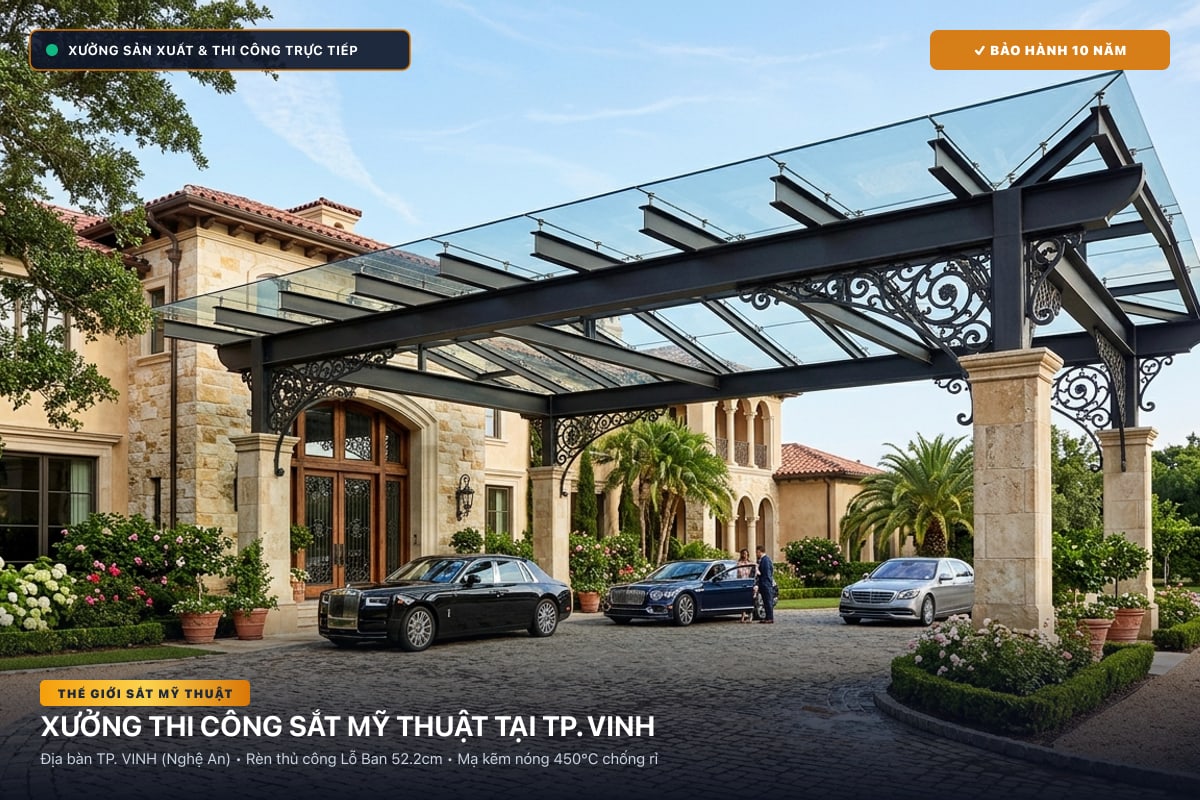 Xưởng thi công sắt mỹ thuật tại TP. Vinh - Cổng sắt biệt thự, cầu thang nghệ thuật