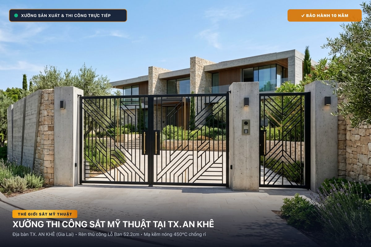Xưởng thi công sắt mỹ thuật tại TX. An Khê - Cổng sắt biệt thự, cầu thang nghệ thuật