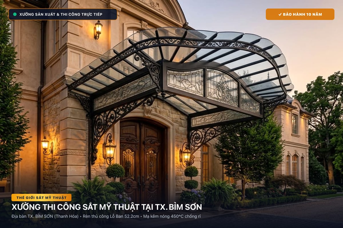 Xưởng thi công sắt mỹ thuật tại TX. Bỉm Sơn - Cổng sắt biệt thự, cầu thang nghệ thuật