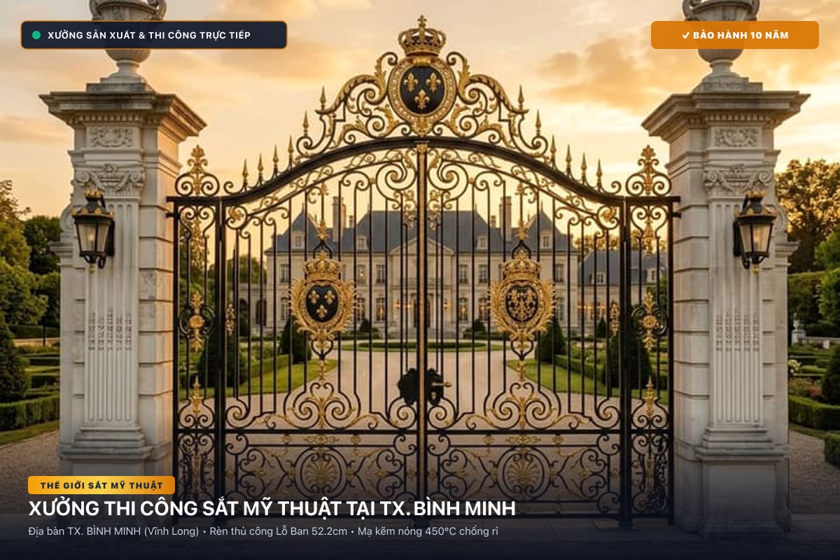 Xưởng thi công sắt mỹ thuật tại TX. Bình Minh - Cổng sắt biệt thự, cầu thang nghệ thuật