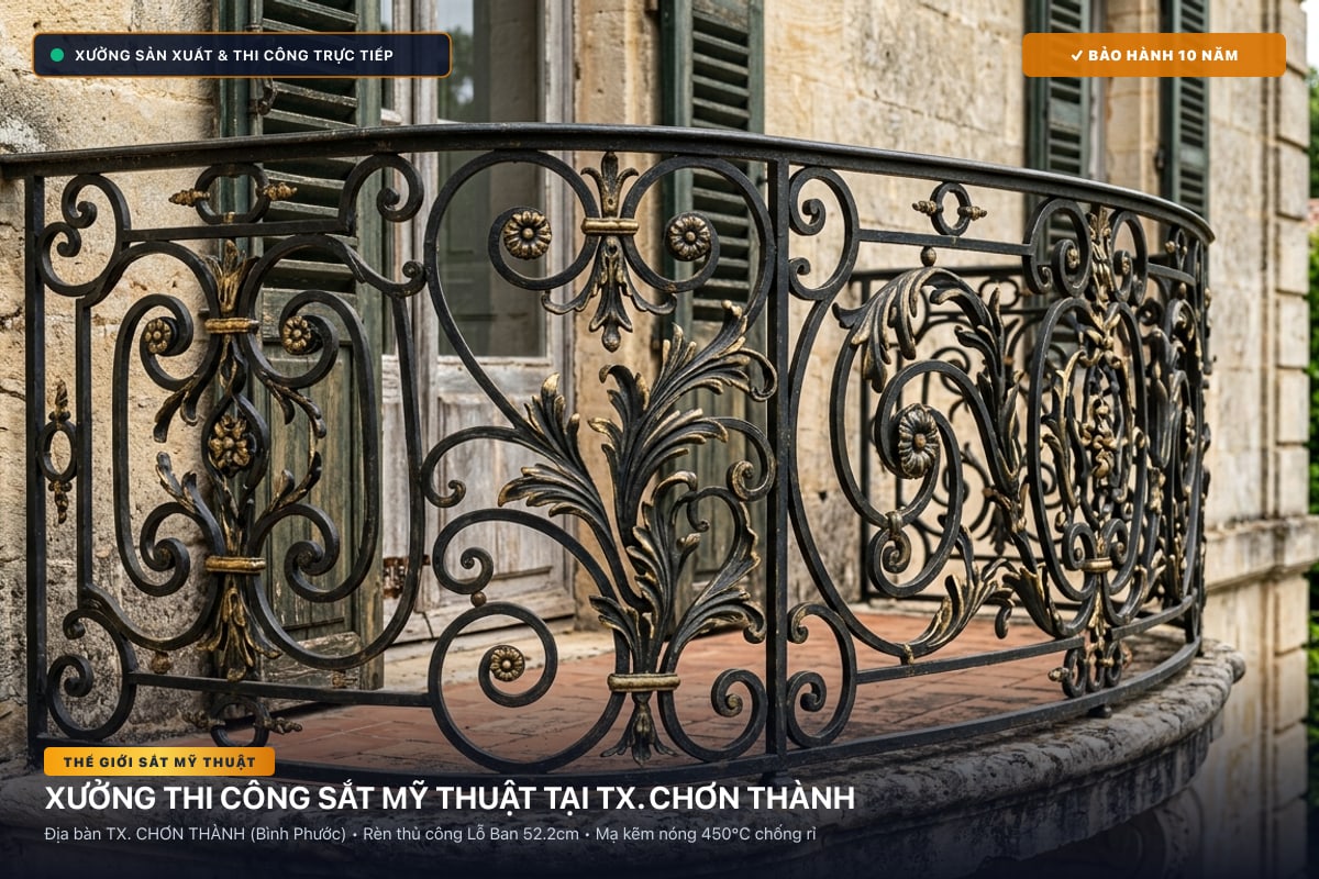 Xưởng thi công sắt mỹ thuật tại TX. Chơn Thành - Cổng sắt biệt thự, cầu thang nghệ thuật