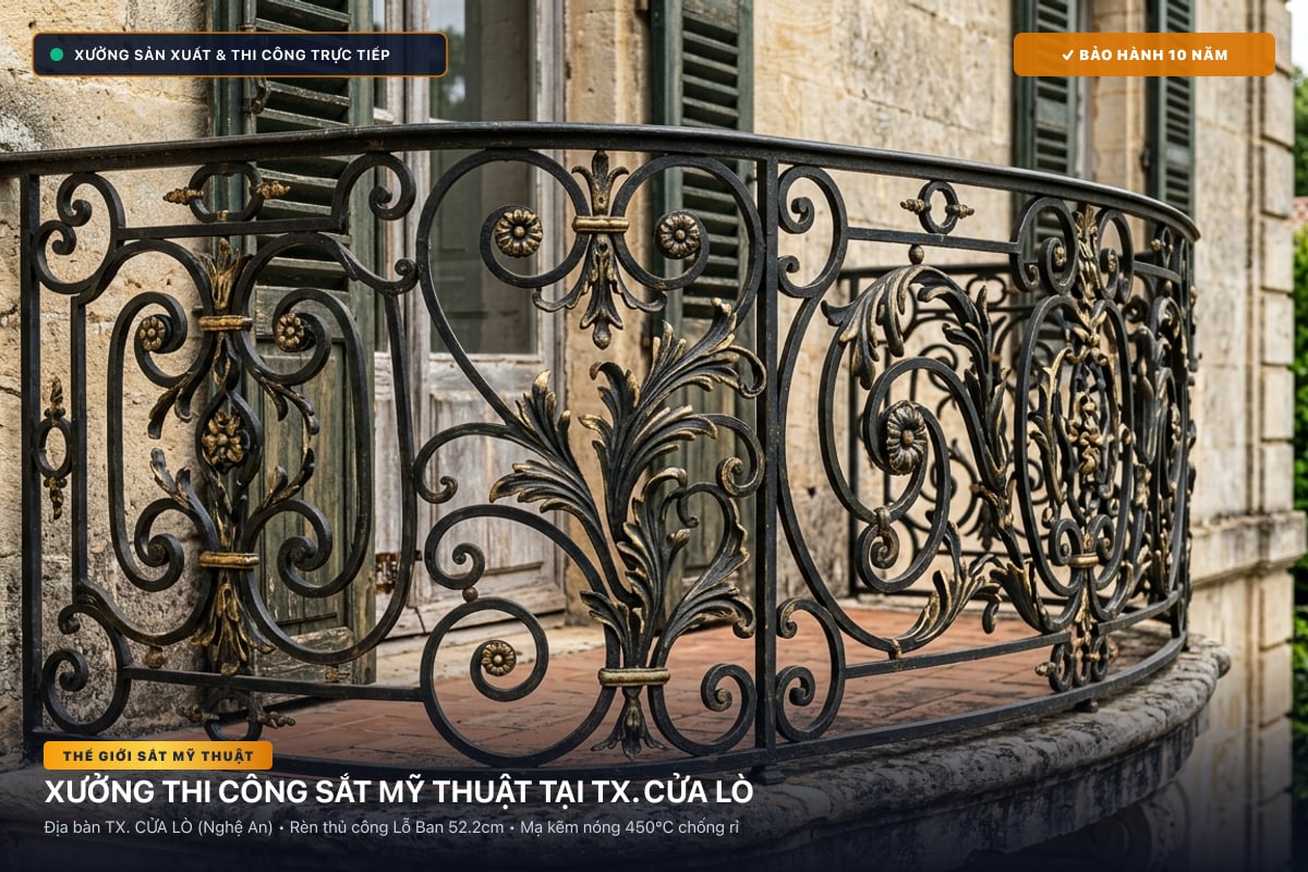 Xưởng thi công sắt mỹ thuật tại TX. Cửa Lò - Cổng sắt biệt thự, cầu thang nghệ thuật