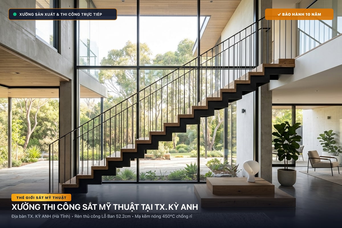 Xưởng thi công sắt mỹ thuật tại TX. Kỳ Anh - Cổng sắt biệt thự, cầu thang nghệ thuật