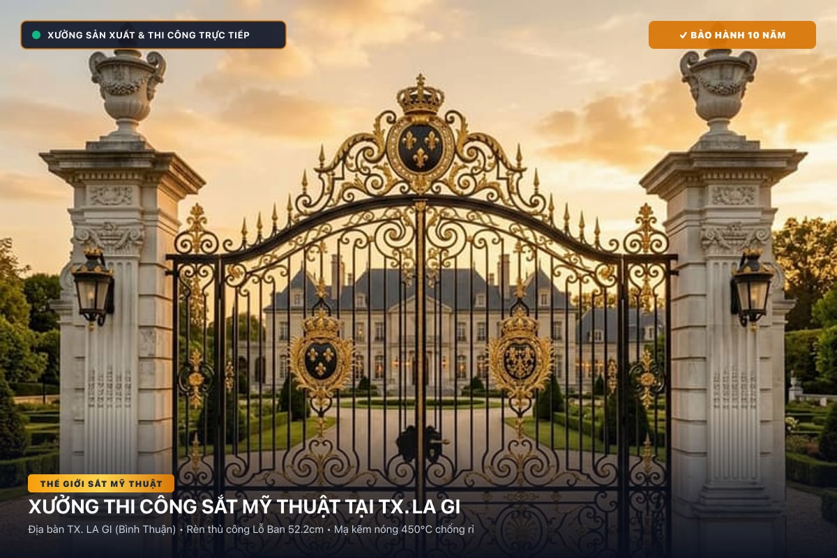 Xưởng thi công sắt mỹ thuật tại TX. La Gi - Cổng sắt biệt thự, cầu thang nghệ thuật