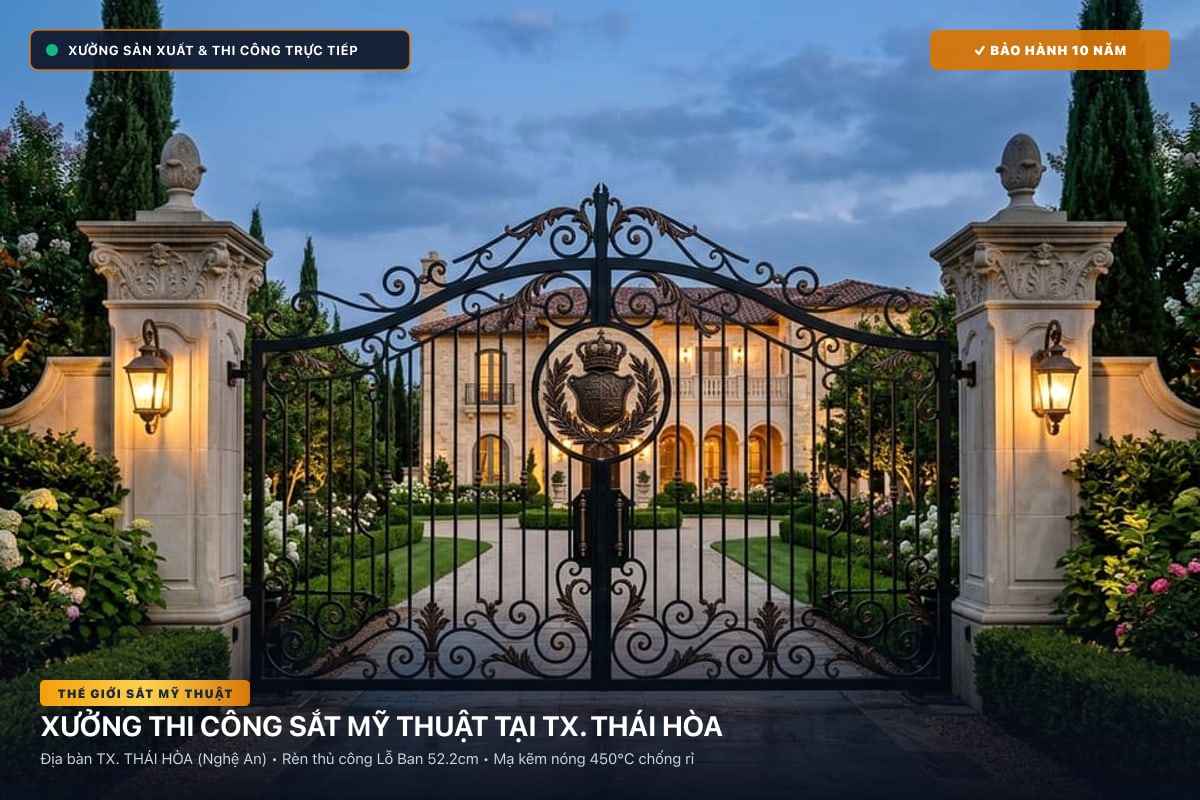 Xưởng thi công sắt mỹ thuật tại TX. Thái Hòa - Cổng sắt biệt thự, cầu thang nghệ thuật